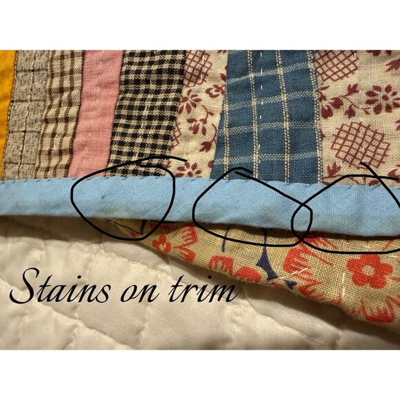 Antique Log Cabin Quilt Reversible Twin/full Blue Trim Floral Back 81” X 64” - Picture 11 of 16